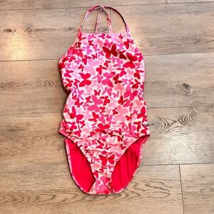 Speedo Swimsuit One Piece Pink Butterfly Print Size 12 / 38 EU Endurance Lite‎